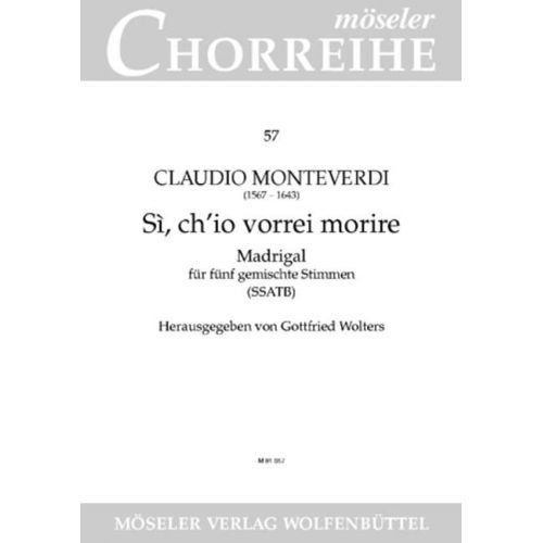 MONTEVERDI C. - SI, CH?IO VORREI MORIRE - VOCAL SCORE