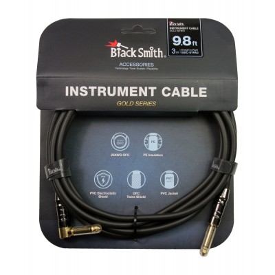 BLACK SMITH STRINGS CABLE GUITARE 3M JACK JACK COUDE
