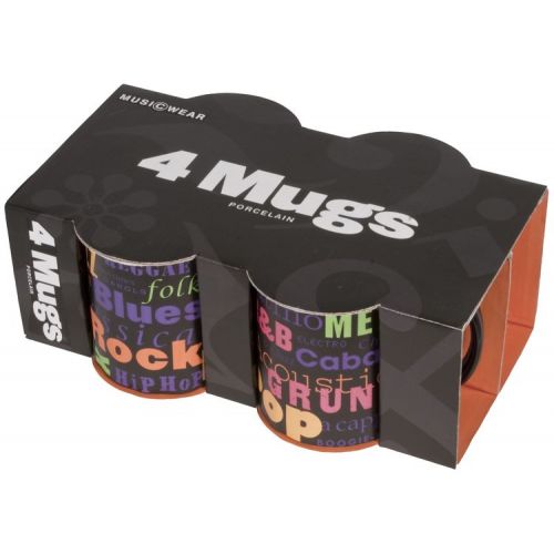 MUSIC SALES FINE CHINA MUG 4 PACK - MUSIC GENRES