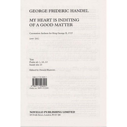 HANDEL - MY HEART IS INDITING OF A GOOD MATTER - SATB