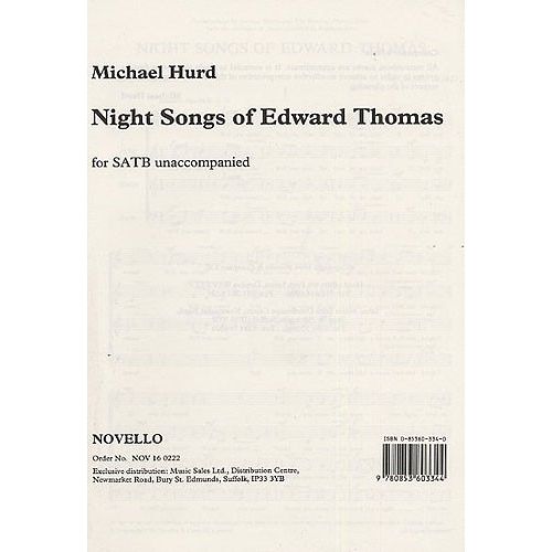HURD MICHAEL - NIGHT SONGS OF EDWARD THOMAS - SATB UNACCOMPANIED