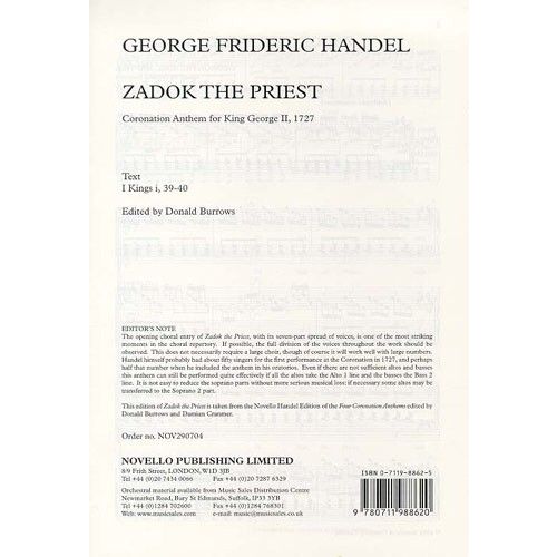 NOVELLO HANDEL ZADOK THE PRIEST - VOCAL SCORE - SATB