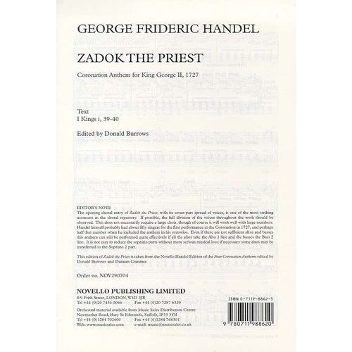  HANDEL ZADOK THE PRIEST - VOCAL SCORE - SATB