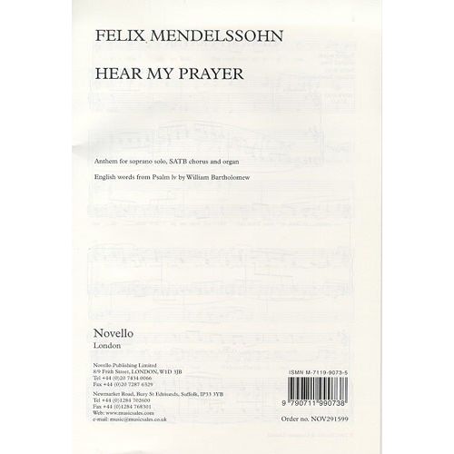 FELIX MENDELSSOHN - FELIX MENDELSSOHN - HEAR MY PRAYER - SOPRANO