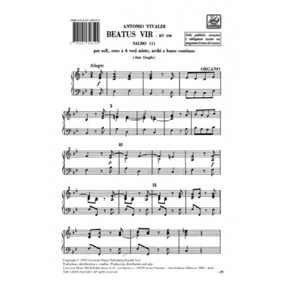 RICORDI Vivaldi A. - Beatus Vir RV 598 - Set Parties