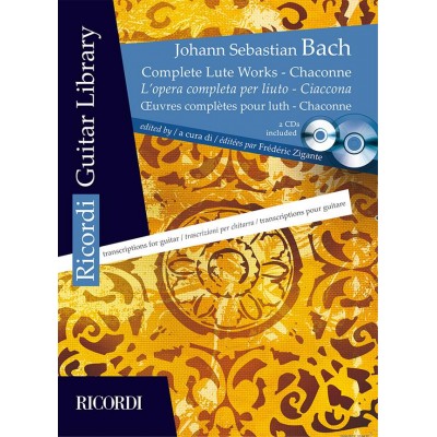 RICORDI BACH J.S. - OEUVRES COMPLETES POUR LUTH ADAPTEES POUR GUITARE + 2 CD