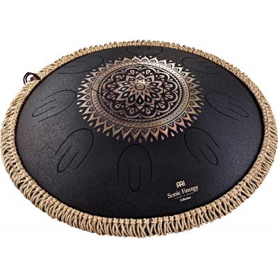 SONIC ENERGY OCTAVE STEEL TONGUE DRUM BLACK ENGRAVED FLORAL DESIGN D KURD 