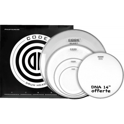 CODE DRUM HEAD TOM FULL PACK GENERATOR CLEAR ROCK 10/12/16/22 + 14" DNA COATED