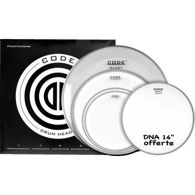 CODE DRUM HEAD TOM FULL PACK GENERATOR CLEAR STANDARD 12/13/16/22 + 14" DNA COATED
