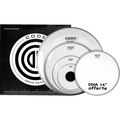 CODE DRUM HEAD TOM FULL PACK LAW CLEAR ROCK 10/12/16/22 + 14" DNA COATED