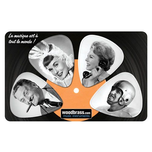 Pikcard Fifties Woodbrass Karte Von 4 Abnehmbaren Plektren