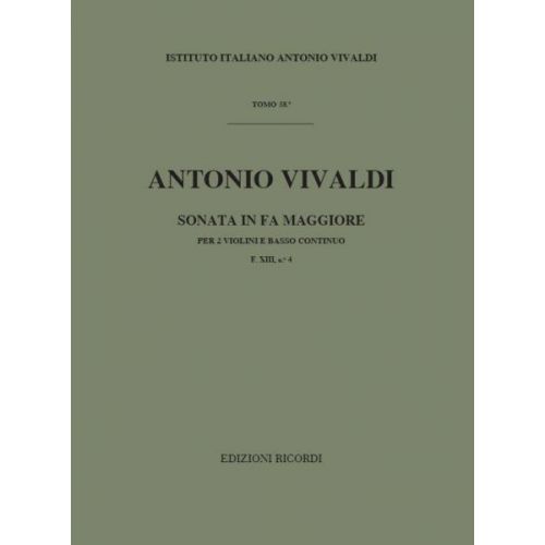 RICORDI VIVALDI A. - SONATE IN FA RV 70 - 2 VIOLONS