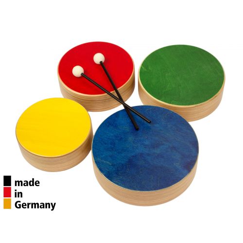 SET OF 4 COLORED WOODEN TOMS + 2 BEATERS - 3+