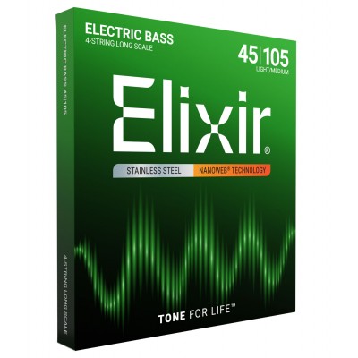Elixir Cordes Basses Electriques Nanoweb Stainless Steel Jeux Medium /4c !45-65-85-105