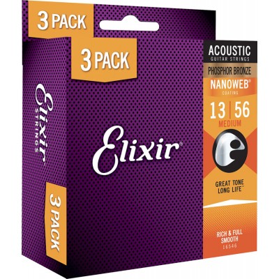 ELIXIR PACK DE 3 JEUX ACOUSTIC NANOWEB 13-56 MEDIUM
