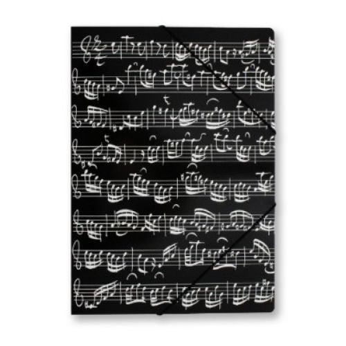 VIENNA WORLD FOLDER WITH ELASTIC BAND BLACK WITH MUSIC NOTES