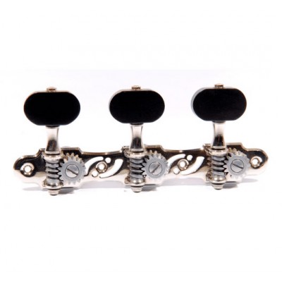 MECANIQUES GUITARE CLASSIQUE NICKEL, BOUTONS NOIRS, AXE NYLON NOIR