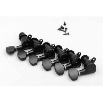 MECANIQUES GUITARE 6 EN LIGNE BLACK SATIN A BLOCAGE, BOUTON NOIR, DROITES