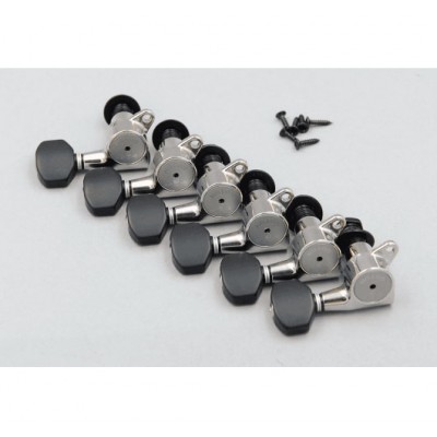 GUITAR 6 ONLINE TUNING MACHINES NICKEL WITH LOCK, BLACK SATIN BUTTON, RIGHT
