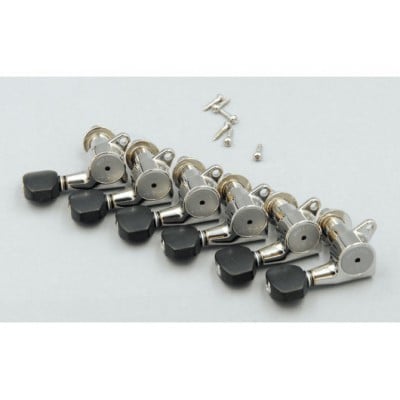 GUITAR 6 ONLINE TUNING MACHINES NICKEL WITH LOCK, BLACK KNOB, STRAIGHT