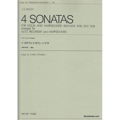 BACH JOHANN SEBASTIAN - 4 SONATAS FOR VIOLIN AND HARPSICHORD - FLUTE A BEC ALTO