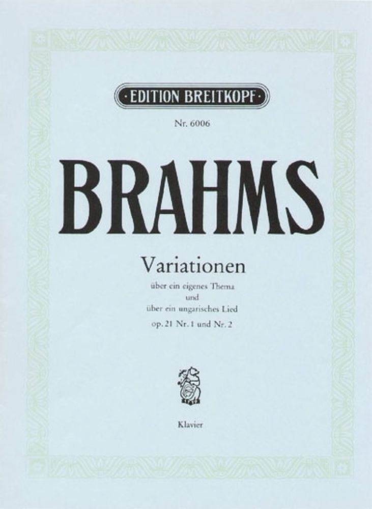 EDITION BREITKOPF Brahms Johannes - Variationen Op. 21 - Piano