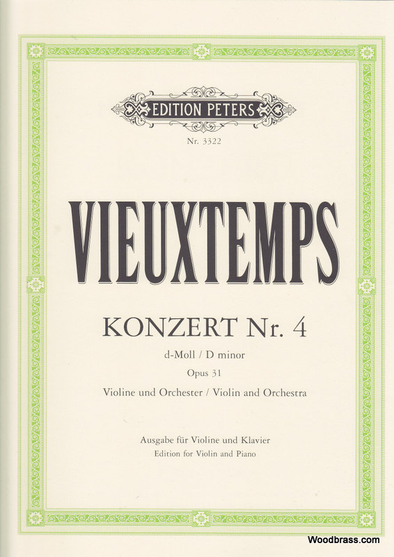EDITION PETERS VIEUXTEMPS HENRI - CONCERTO NO.4 IN D MINOR OP.31 - VIOLIN AND PIANO