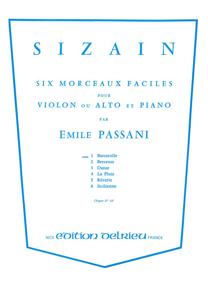 EDITION DELRIEU Passani Emile - Sizain 1 : Barcarolle - Violon