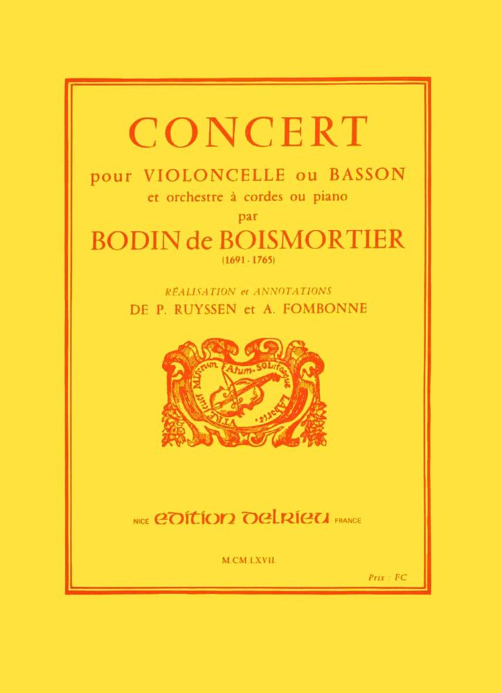 EDITION DELRIEU BOISMORTIER J. BODIN (DE) - CONCERT EN RE MAJ. - VIOLONCELLE, PIANO