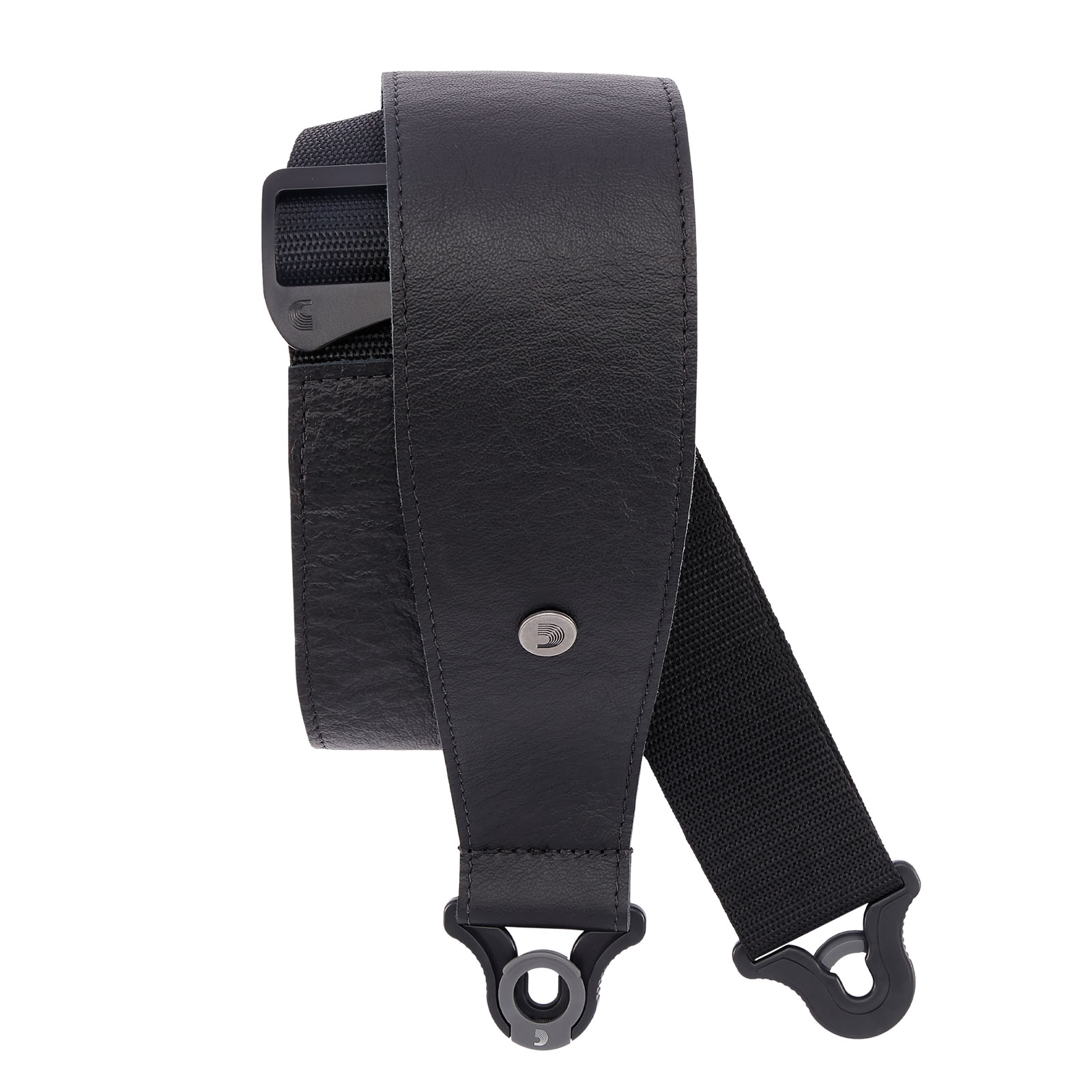 D'ADDARIO AND CO COMFORT LEATHER AUTO LOCK GUITAR STRAP, BLACK