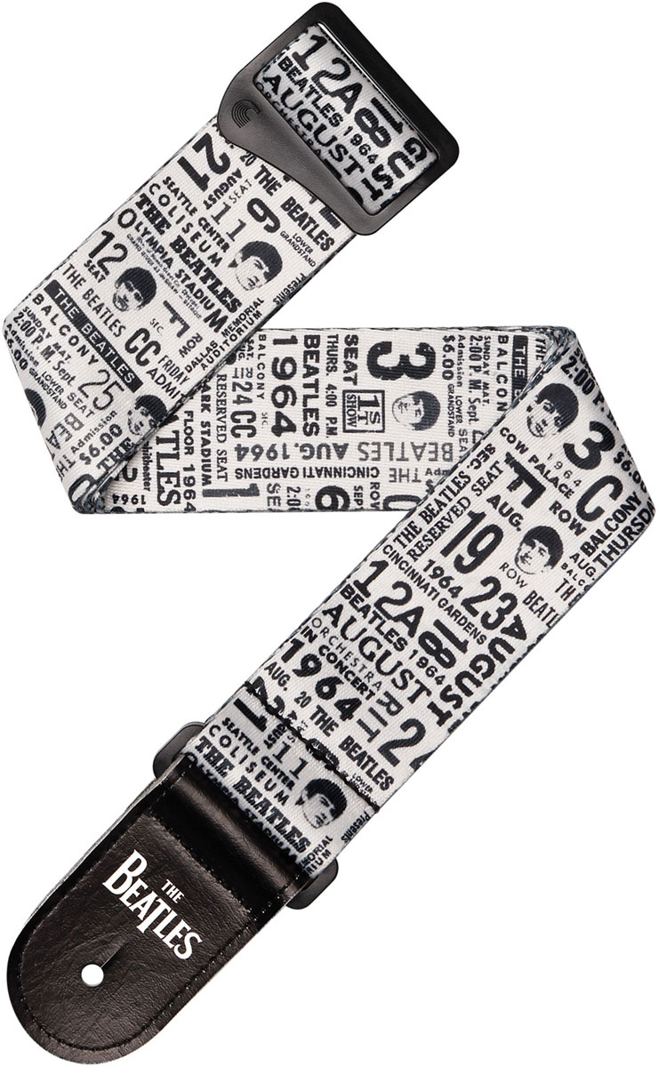 D'ADDARIO AND CO Beatles 1964 US Tour Ticket Stubs Strap, Black and White