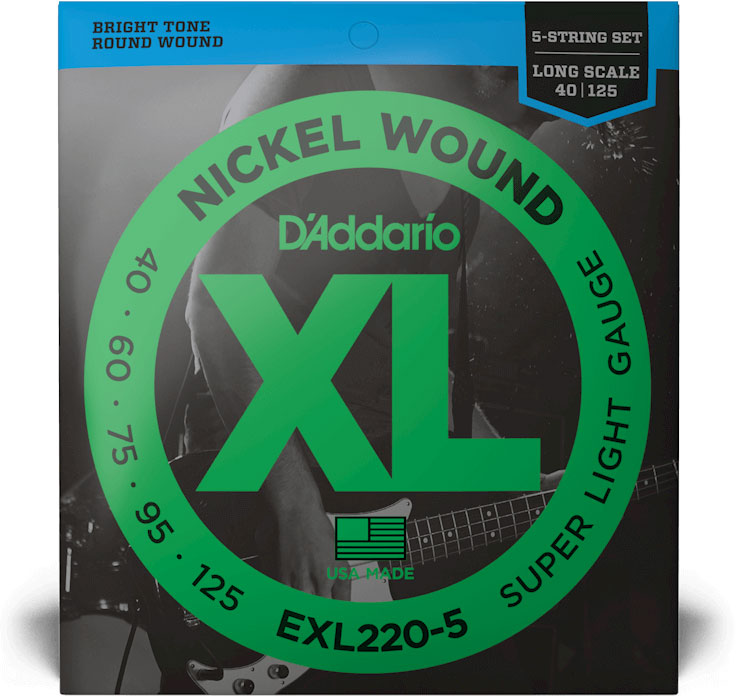 D'ADDARIO AND CO EXL220-5 NICKEL WOUND LONG SCALE SUPER LIGHT 5C 40-125