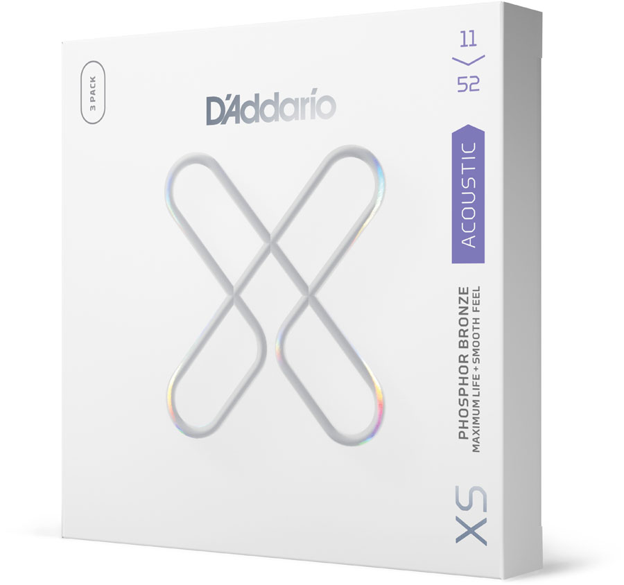 D'ADDARIO AND CO XSAPB1152-3P 11-52 CUSTOM LIGHT, XS PHOSPHOR BRONZE COATED 3-PACK