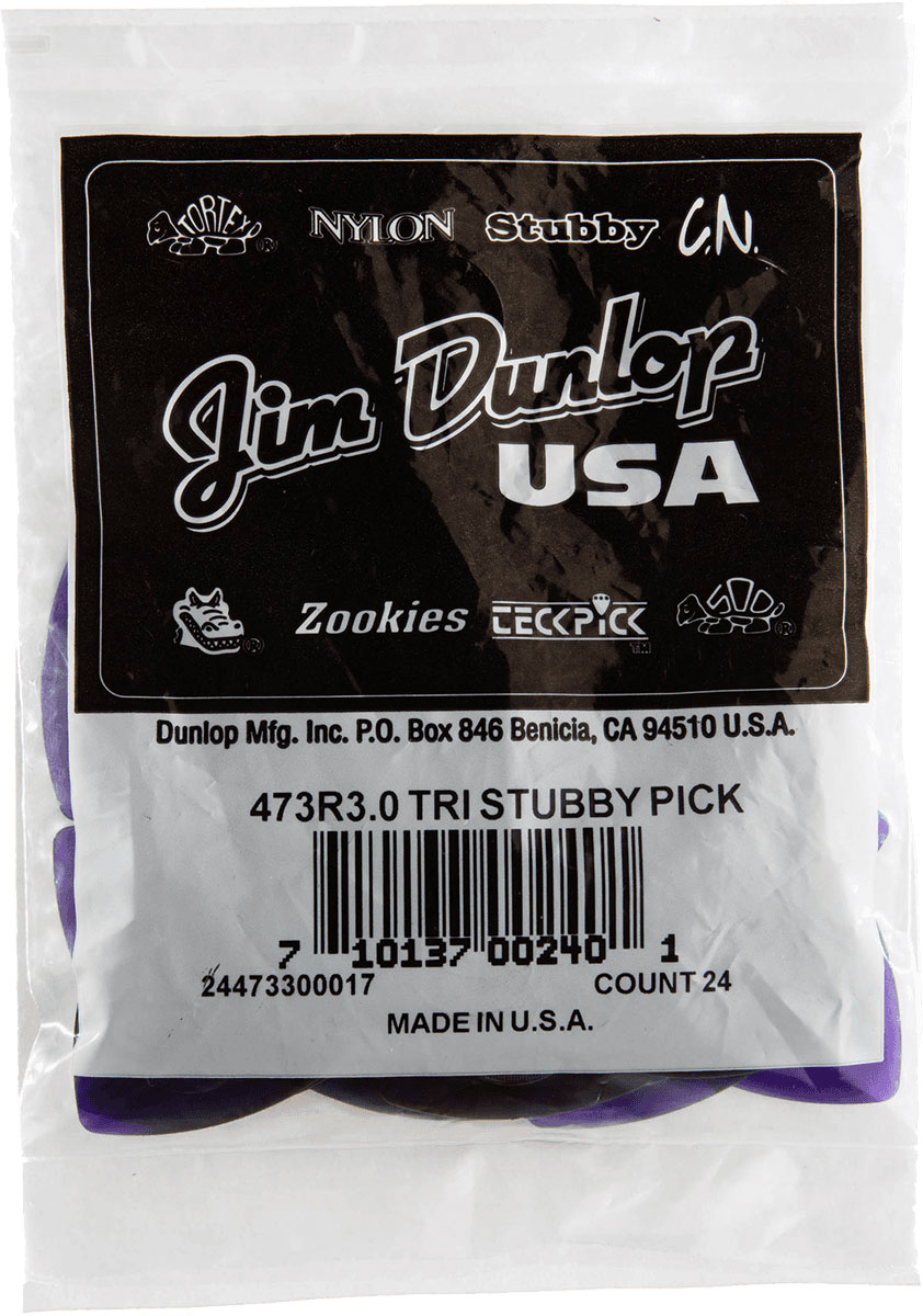 JIM DUNLOP TRI STUBBY, BAG OF 24, DARK PURPLE, 3.00 MM