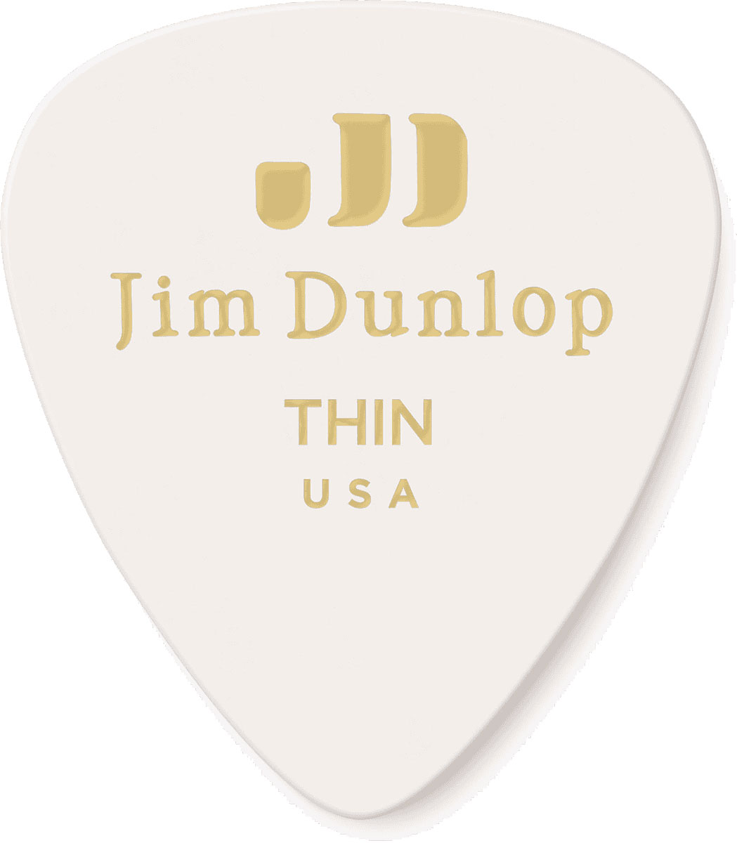 JIM DUNLOP GENUINE CELLULOID CLASSIC, PLAYER'S PACK OF 12, WHITE, THIN