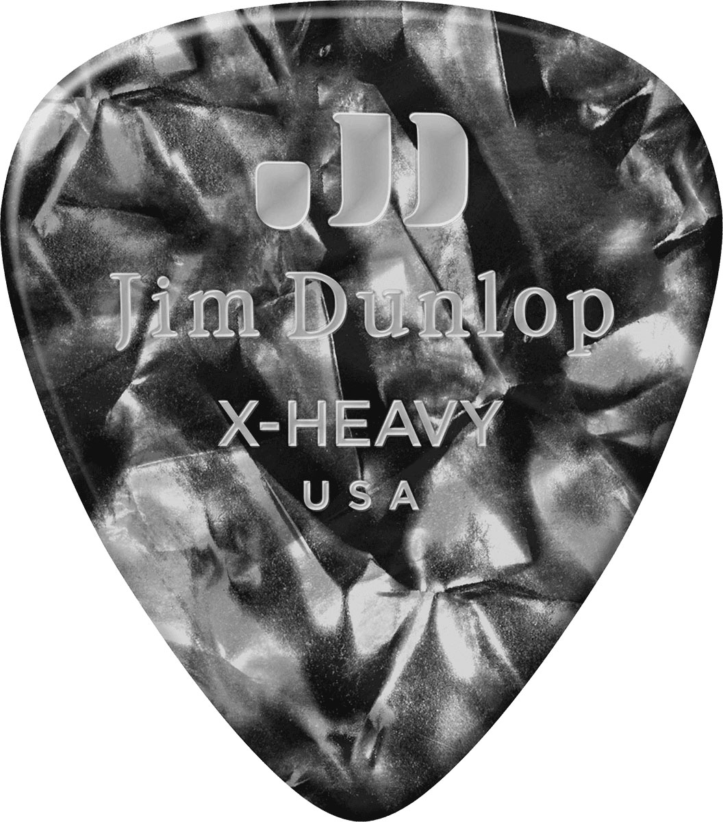 JIM DUNLOP GENUINE CELLULOID CLASSIC, PLAYER'S PACK OF 12, PERLOID BLACK, EXTRA HEAVY