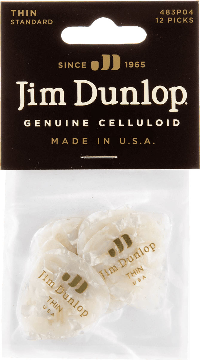 JIM DUNLOP PICK CELLULOID WHITE PERLOID THIN 12 PCS.