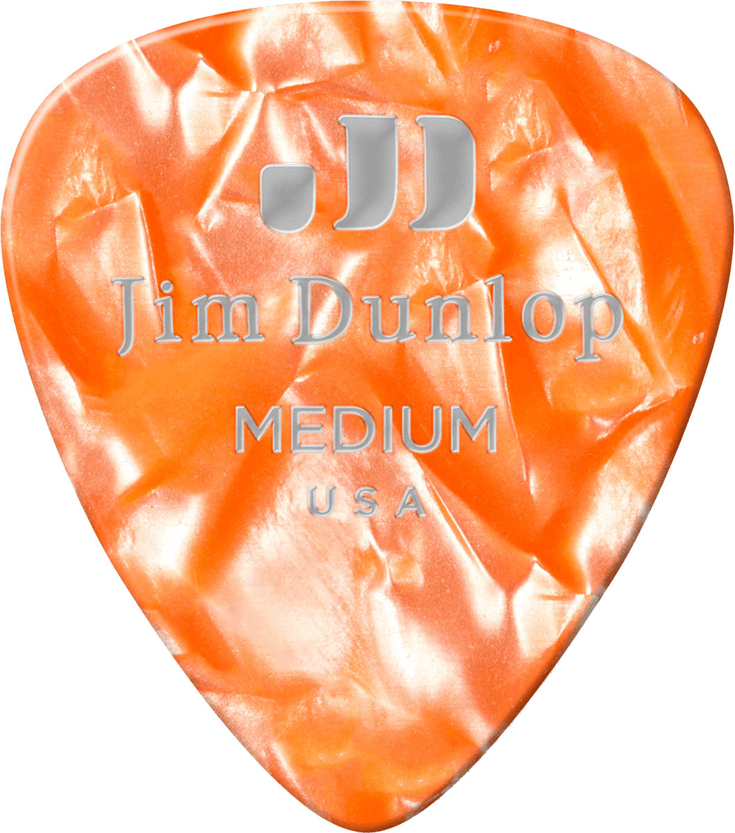 JIM DUNLOP GENUINE CELLULOID CLASSIC, PLAYER'S PACK OF 12, PERLOID ORANGE, MEDIUM