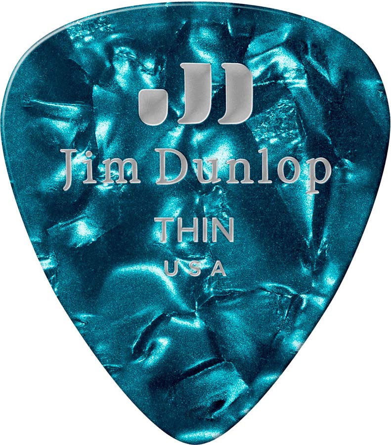 JIM DUNLOP GENUINE CELLULOID CLASSIC, PLAYER'S PACK OF 12, TURQUOISE, THIN