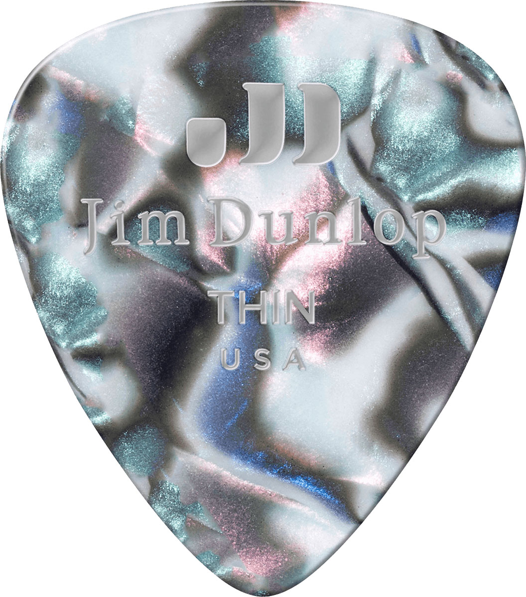 JIM DUNLOP GENUINE CELLULOID CLASSIC, PLAYER'S PACK OF 12, ABALONE, THIN
