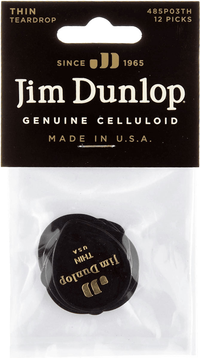 JIM DUNLOP PLECTRUM BLACK TEARDROP THIN BAG OF 12