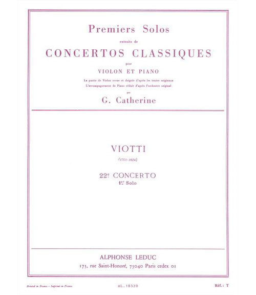 LEDUC VIOTTI - PREMIERS SOLOS - CONCERTO N°22 - VIOLON ET PIANO 