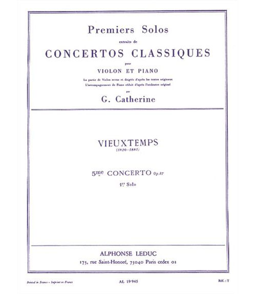 LEDUC VIEUXTEMPS HENRI - VIEUXTEMPS - 1ER SOLO DU 5EME CONCERTO OP.37