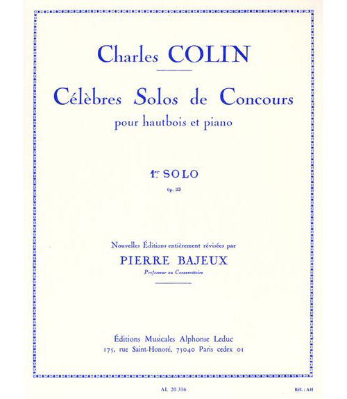 LEDUC Bajeux / Colin - Celebre Solo De Concours N°1 Op.33 - Hautbois et Piano