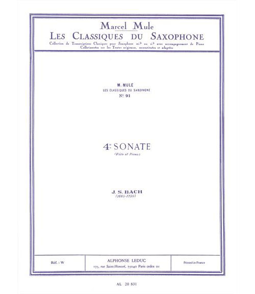 LEDUC Bach J.S. - 4e Sonate (flute) - Saxophone & Piano