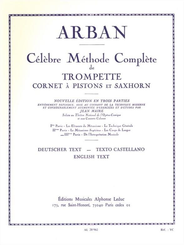LEDUC ARBAN JEAN-BAPTISTE - CELEBRE METHODE COMPLETE POUR TROMPETTE VOLUME 3