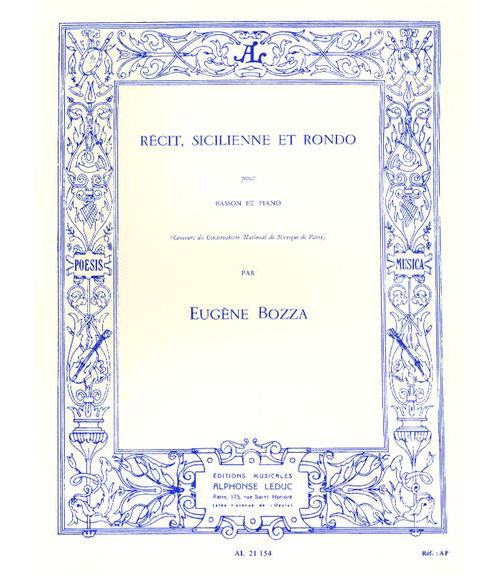 ZEPHIR BOZZA E. - RECIT, SICILIENNE ET RONDO - BASSON ET PIANO 