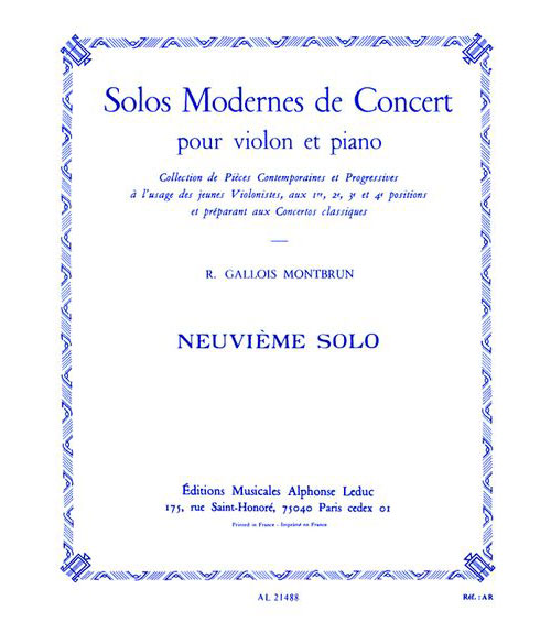 LEDUC GALLOIS-montbrun Raymond - 9eme Solo De Concert - Violon & Piano
