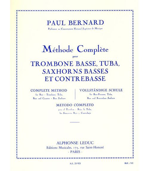 BILLAUDOT BERNARD P. - METHODE TROMBONE BASSE TUBA SAXHORN BASSE ET CONTREBASSE 