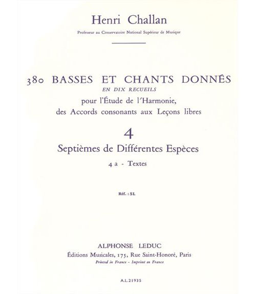 LEDUC CHALLAN H. - 380 BASSES ET CHANTS DONNES VOL.4A (SEPTIEMES DIFFERENTES ESPECES) - TEXTES 